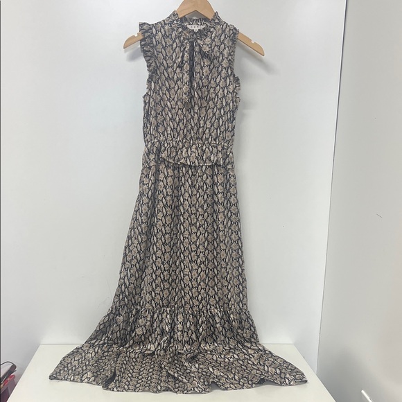 THML Dresses & Skirts - THML Maxi Dress, Snakeskin, Ruffle Tie Neck, Tiered, Sleeveless w/Ruffle, XS